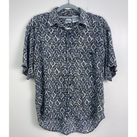 Men's Vintage Basic Addition Button Down Short Sleeve Shirt Black and White - Picture 1 of 4